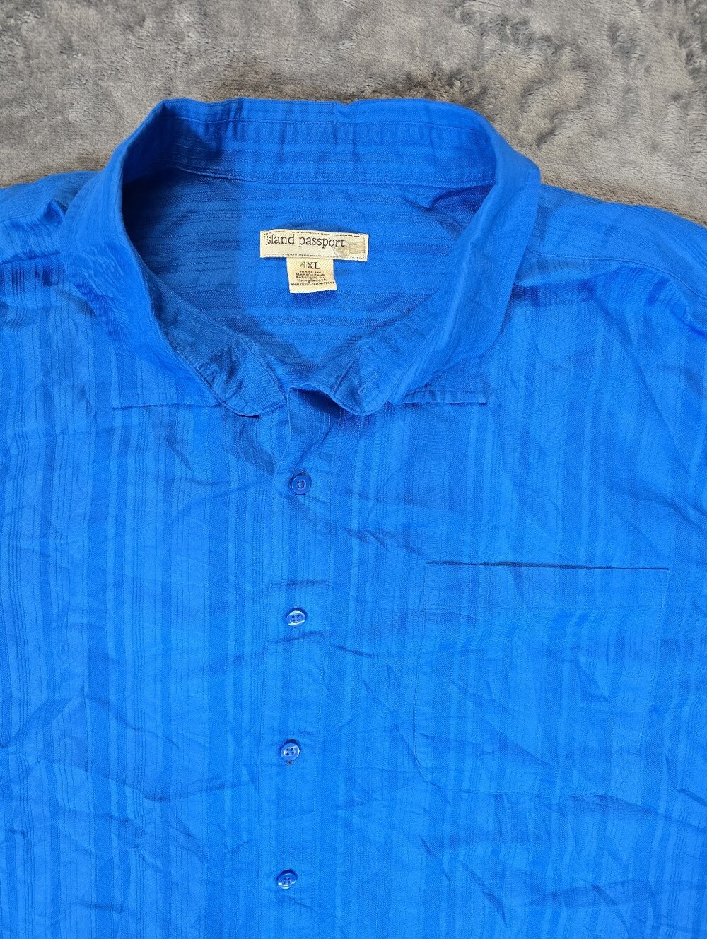 Island Passport Short Sleeve Striped Button Up Shirt Size 4XL Blue Tropical